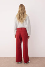 Trendyolmilla Kırmızı Yüksek Bel Nervür Detaylı Paça Kesikli Comfort/Esnek Wide Leg Jeans TWOSS25JE00310