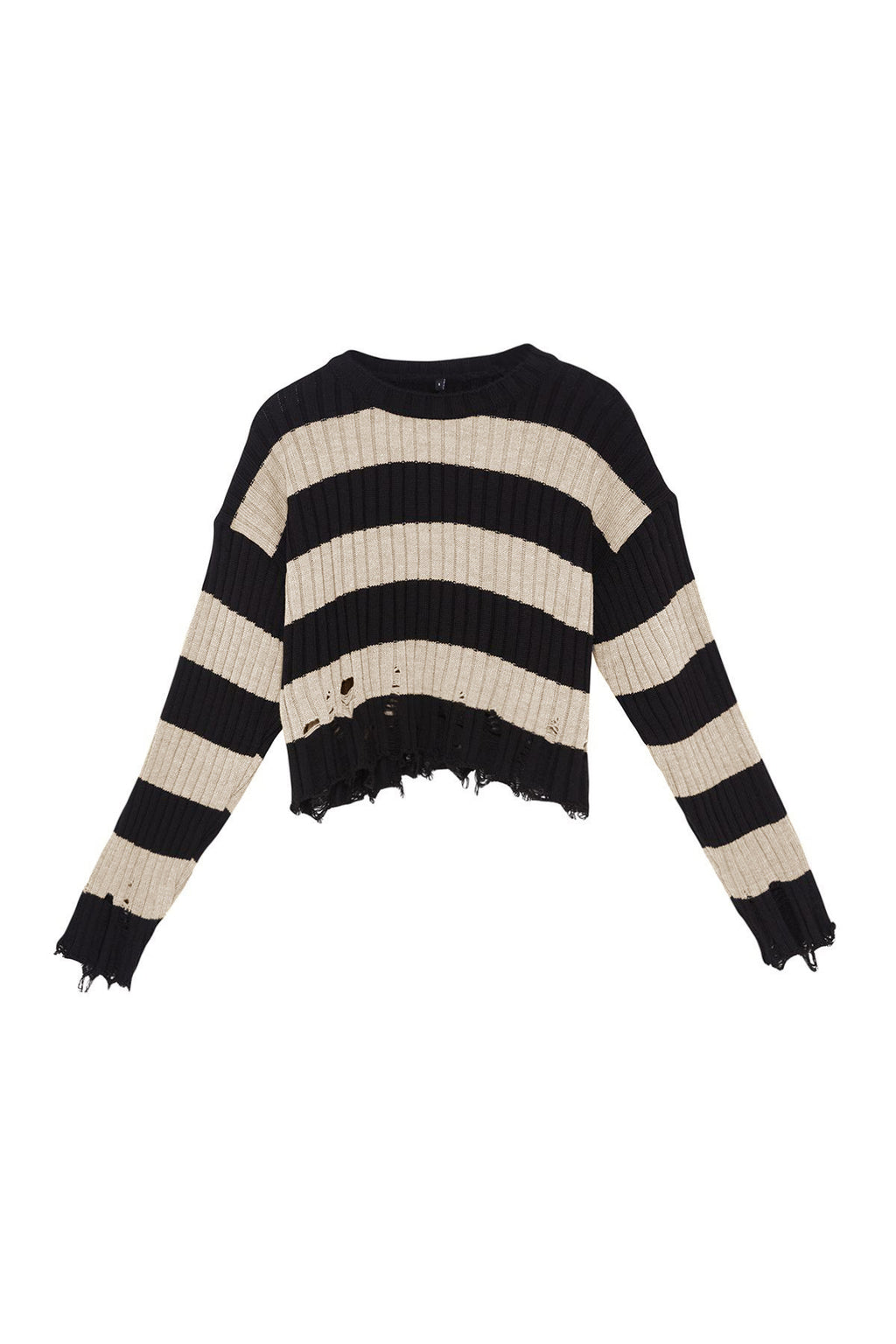 Trendyolmilla Siyah Crop Geniş Kalıp Çizgili Triko Kazak TWOAW24KZ00905