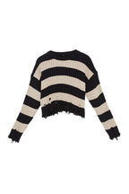 Trendyolmilla Siyah Crop Geniş Kalıp Çizgili Triko Kazak TWOAW24KZ00905