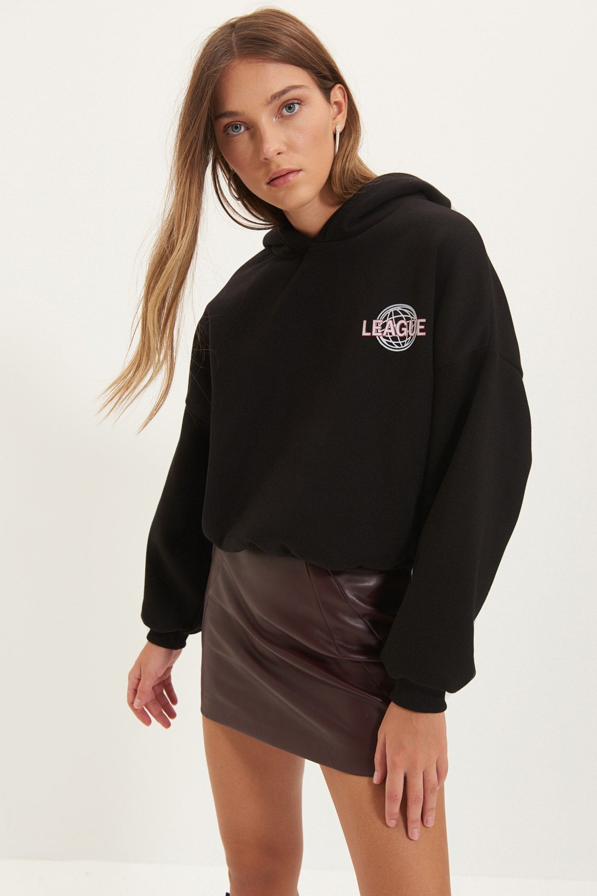 Trendyolmilla Mint Sırt Baskı Detaylı Kapüşonlu Kalın İçi Polarlı Örme Sweatshirt TWOAW22SW0711