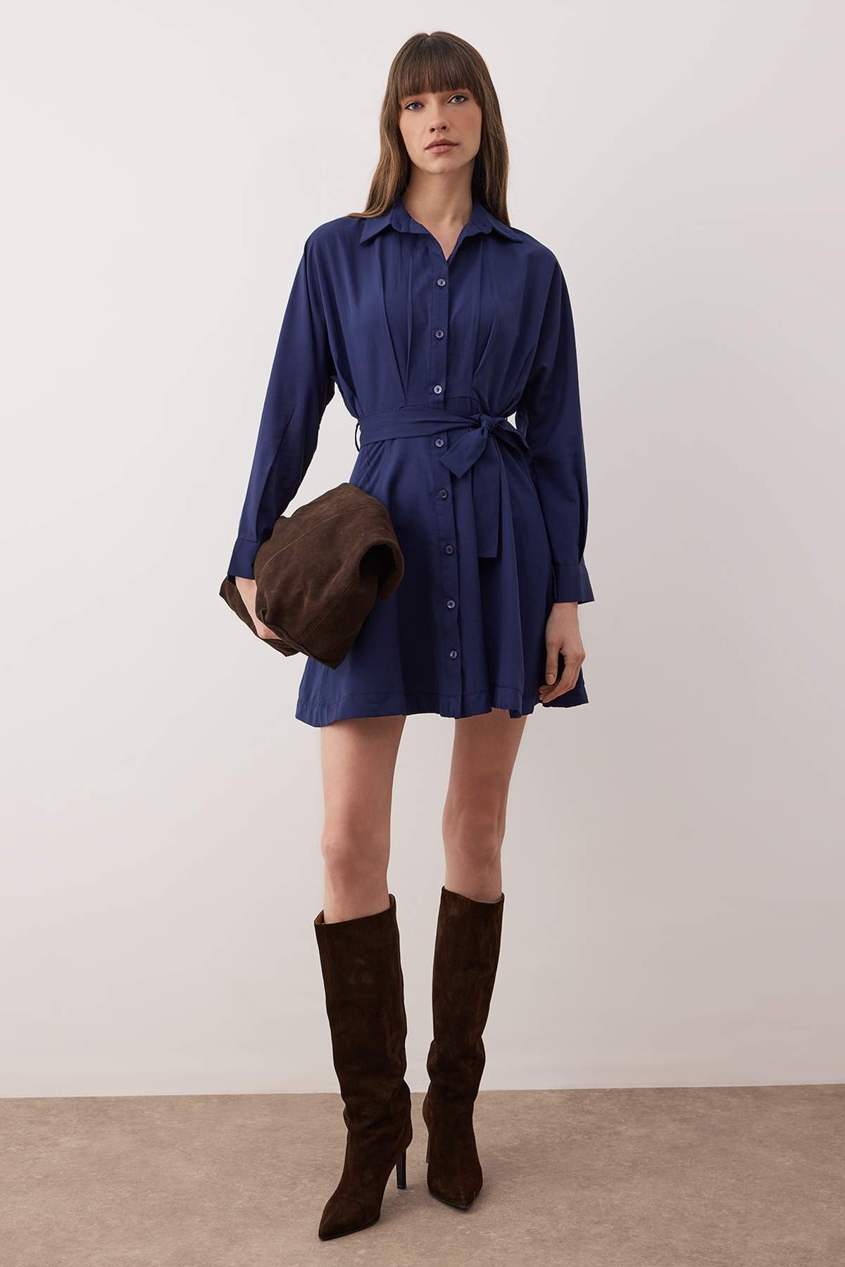 Trendyolmilla Nar Çiçeği Çizgili Kuşaklı Kısa / Mini  Dokuma Elbise TWOAW25EL00154