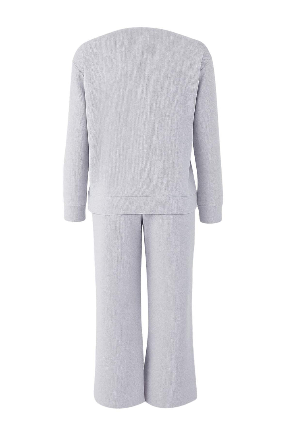 Gri Melanj Düğmeli Waffle Kumaş Örme Pijama Takımı THMAW26PT00000