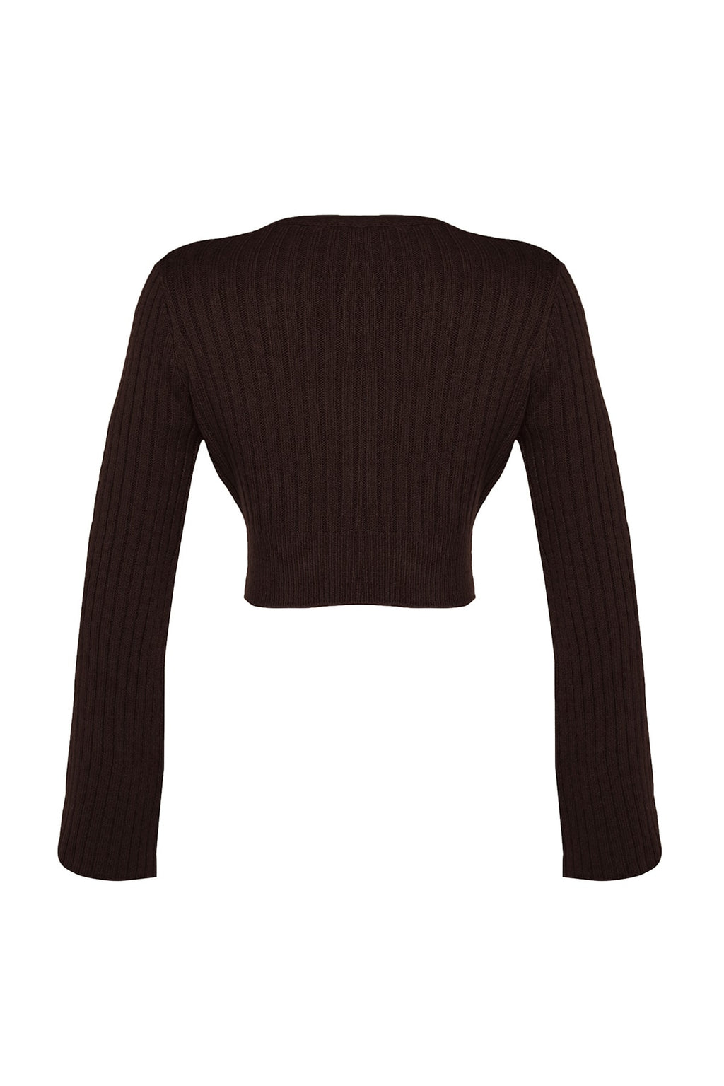 Trendyolmilla Kahverengi Crop Yumuşak Dokulu Kruvaze Triko Kazak TWOAW24KZ00381