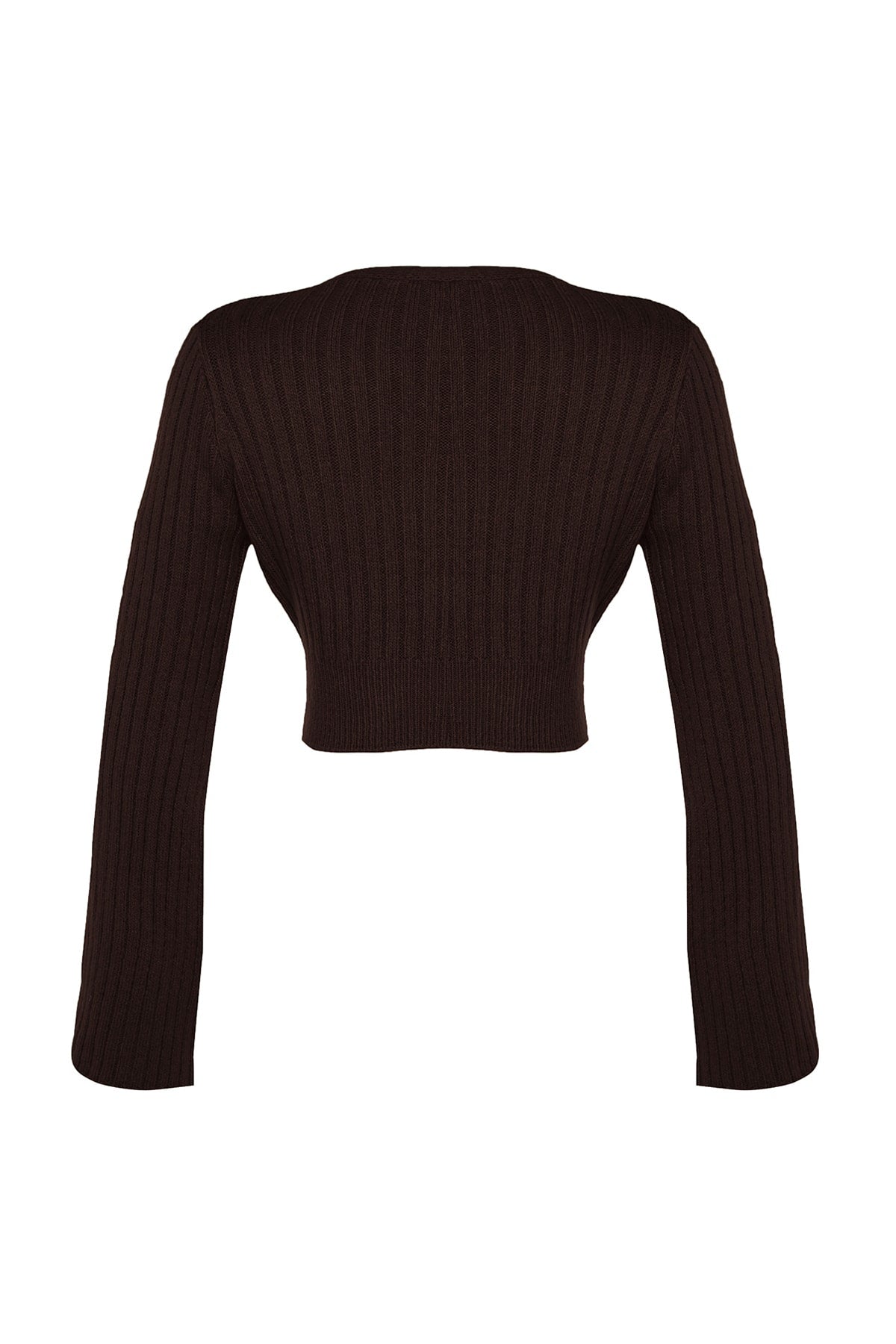 Trendyolmilla Kahverengi Crop Yumuşak Dokulu Kruvaze Triko Kazak TWOAW24KZ00381