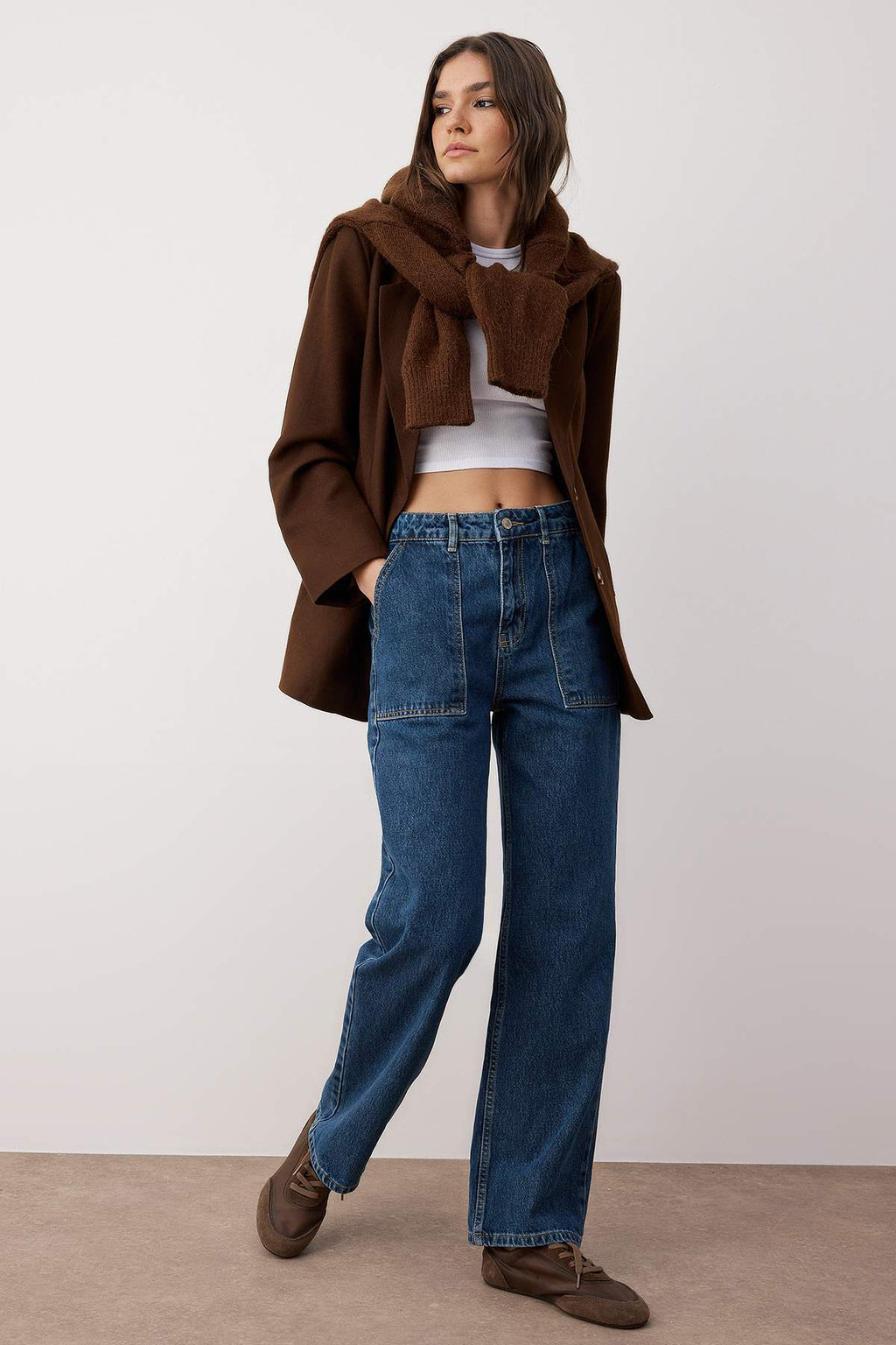 Trendyolmilla Siyah Cep Detaylı Yüksek Bel Wide Leg Jeans TWOAW22JE0595