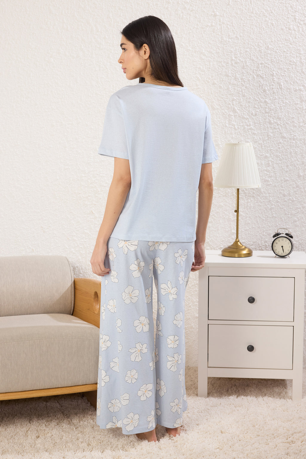 Trendyolmilla Lila %100 Pamuklu Çiçekli Düğmeli Örme Pijama Takımı THMSS25PT00179
