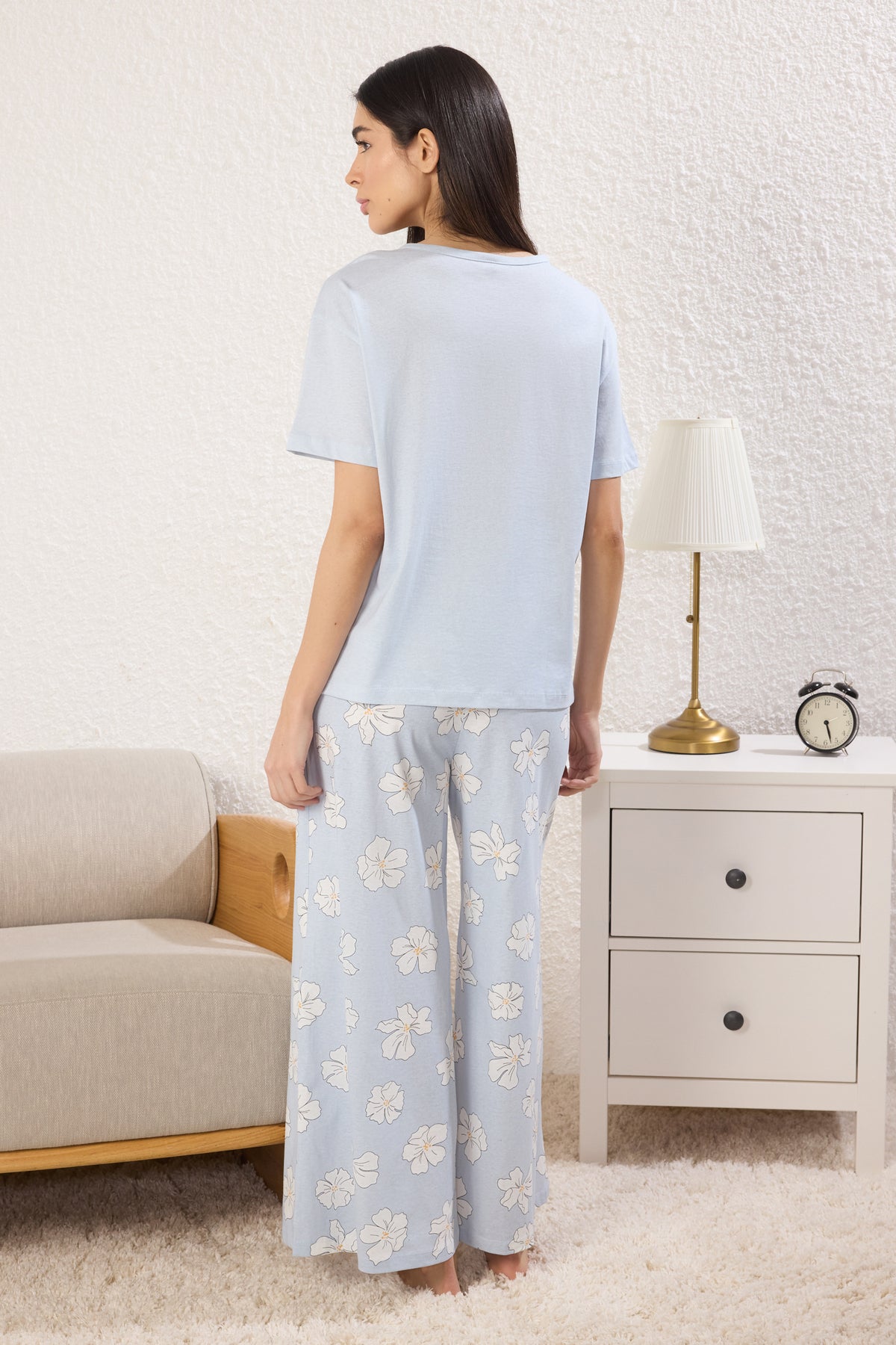 Trendyolmilla Lila %100 Pamuklu Çiçekli Düğmeli Örme Pijama Takımı THMSS25PT00179