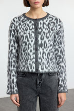 Trendyolmilla Kahverengi Leopar Desenli Triko Hırka TWOAW25HI00378