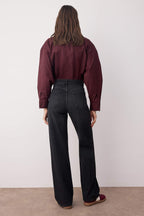 Siyah Yüksek Bel Wide Leg Geniş Paça %100 Pamuk Non-Stretch Jeans TWOAW24JE00073