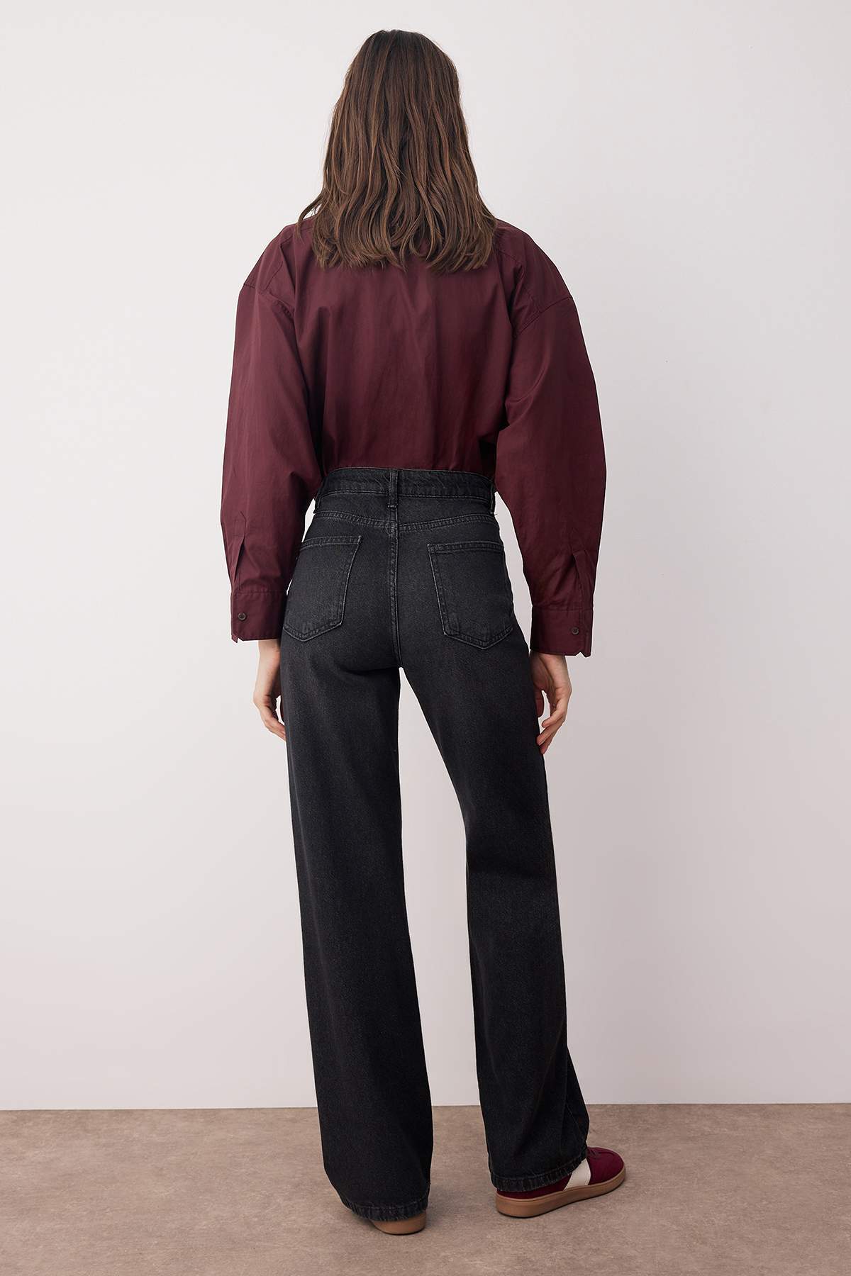 Siyah Yüksek Bel Wide Leg Geniş Paça %100 Pamuk Non-Stretch Jeans TWOAW24JE00073