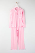 Trendyolmilla Mürdüm Fırfırlı Cep Detaylı Viskon Dokuma Pijama Takımı THMAW25PT00146