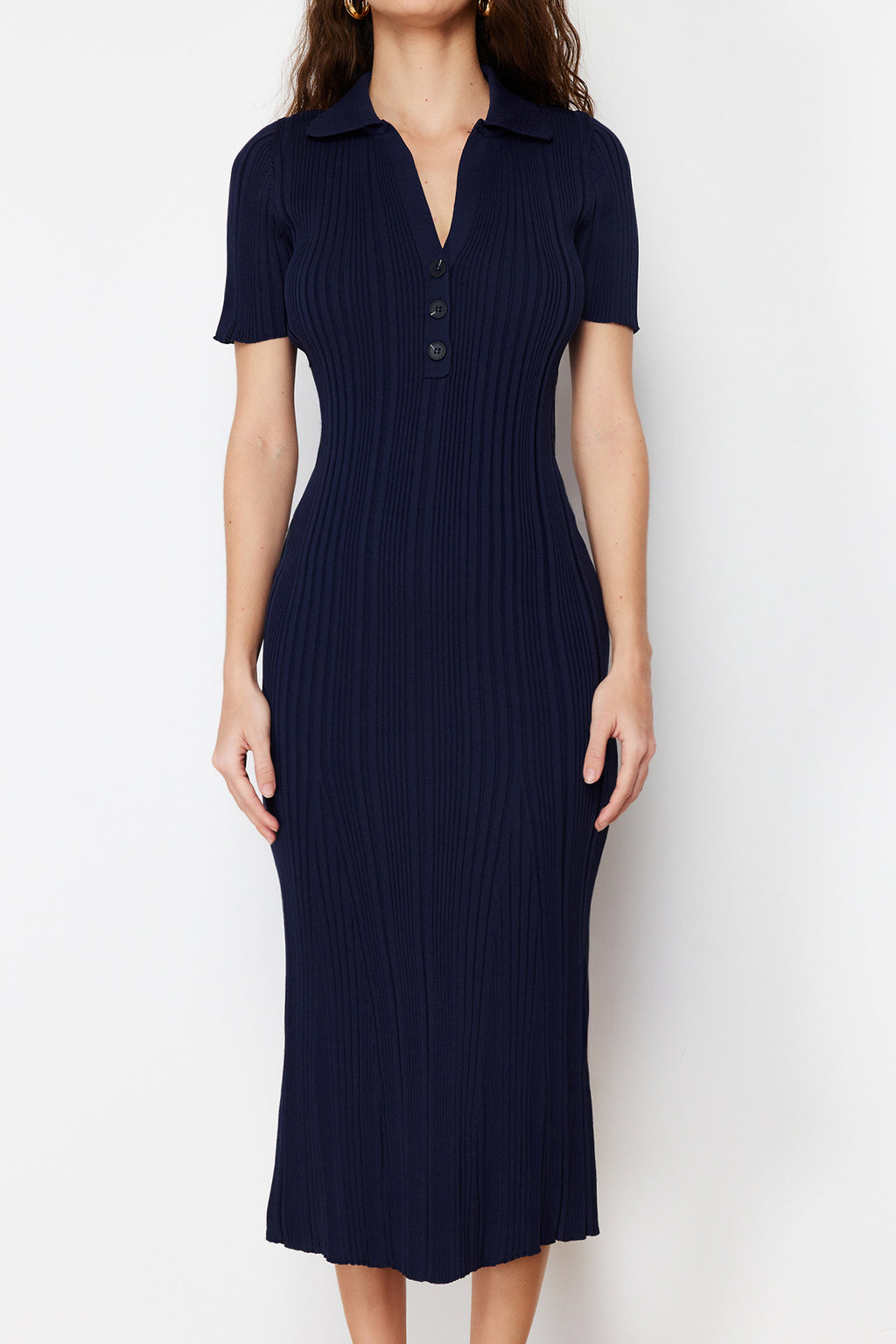Trendyolmilla Kırmızı Midi Triko Polo Yaka Elbise TWOSS24EL00282