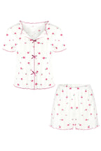 Trendyolmilla Beyaz %100 Pamuklu Çiçekli Kurdele/Fiyonklu Fitilli Şortlu Örme Pijama Takımı THMSS25PT00434