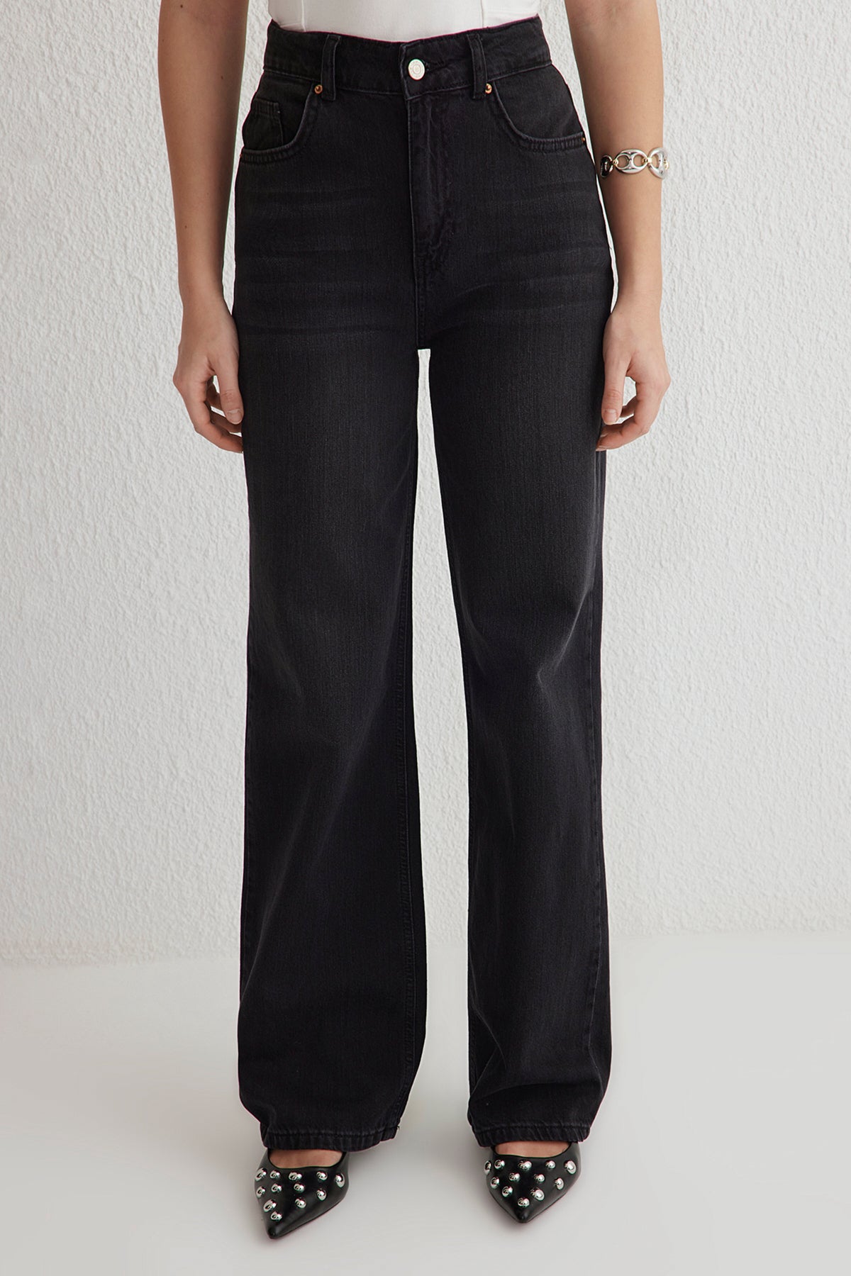 Siyah Yüksek Bel Wide Leg Geniş Paça %100 Pamuk Non-Stretch Jeans TWOSS25JE00060