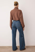 Koyu Mavi Normal Bel Dikiş Detaylı Wide Leg Jeans TWOAW26JE00223