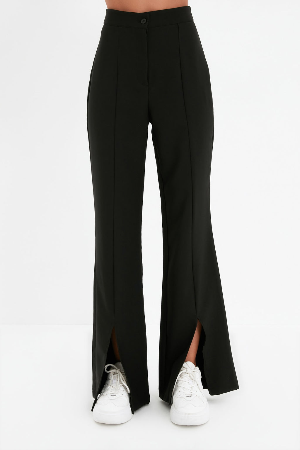 Siyah Flare İspanyol Paça Paçası Yırtmaç Detaylı Bootcut Dokuma Kumaş Pantolon TWOAW22PL0046
