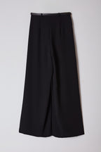 Trendyolmilla Siyah Kemerli Pilili Wide Leg/Extra Geniş Paça Dokuma Palazzo Pantolon TWOAW25PL00032