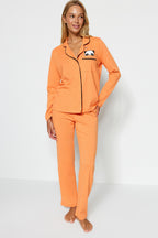 Trendyolmilla Siyah Pamuklu Panda Baskılı Gömlek-Pantolon Örme Pijama Takımı THMAW21PT0245