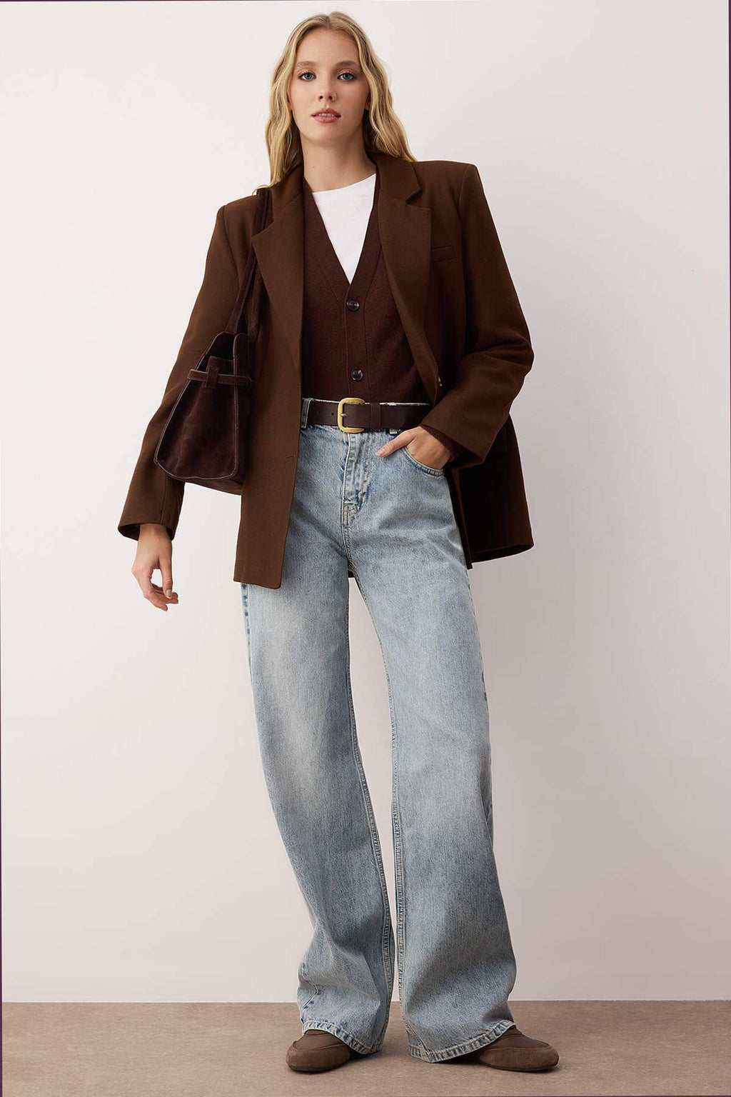 Trendyolmilla Mavi Yüksek Bel Bel Wide Leg Jeans TWOAW26JE00079