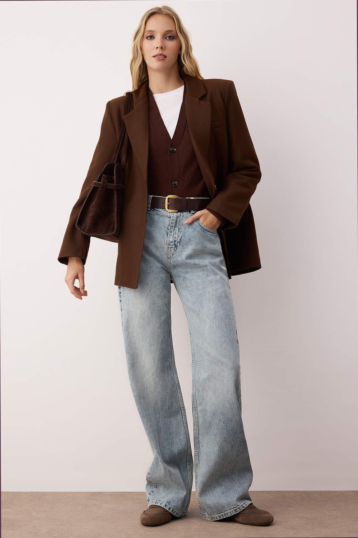Trendyolmilla Mavi Yüksek Bel Bel Wide Leg Jeans TWOAW26JE00079