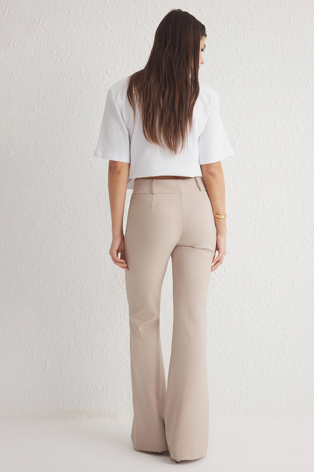 Trendyolmilla Vizon İspanyol Paça Normal Bel Dokuma Pantolon TWOSS25PL00065