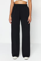 Trendyolmilla Lacivert Wide Leg/Rahat Kesim Yüksek Bel Esnek Pantolon TWOSS23PL00129