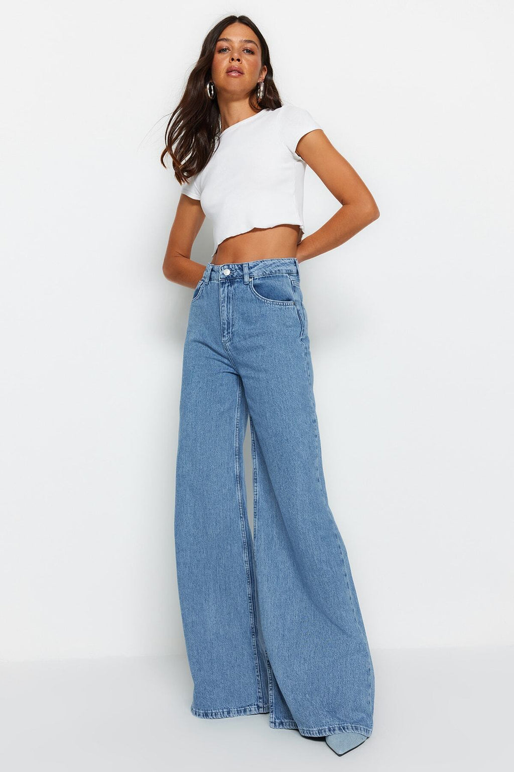 Mavi Yüksek Bel Ekstra Wide Leg Palazzo Geniş Paça %100 Pamuk Non-Stretch Jeans TWOSS23JE00286