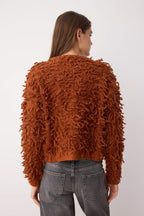 Trendyolmilla Taba Yumuşak Dokulu Püsküllü Mont Triko Hırka TWOAW25HI00190