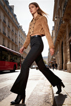 Siyah Flare İspanyol Paça Yüksek Bel Bootcut Dokuma Kumaş Pantolon TWOAW20PL0094