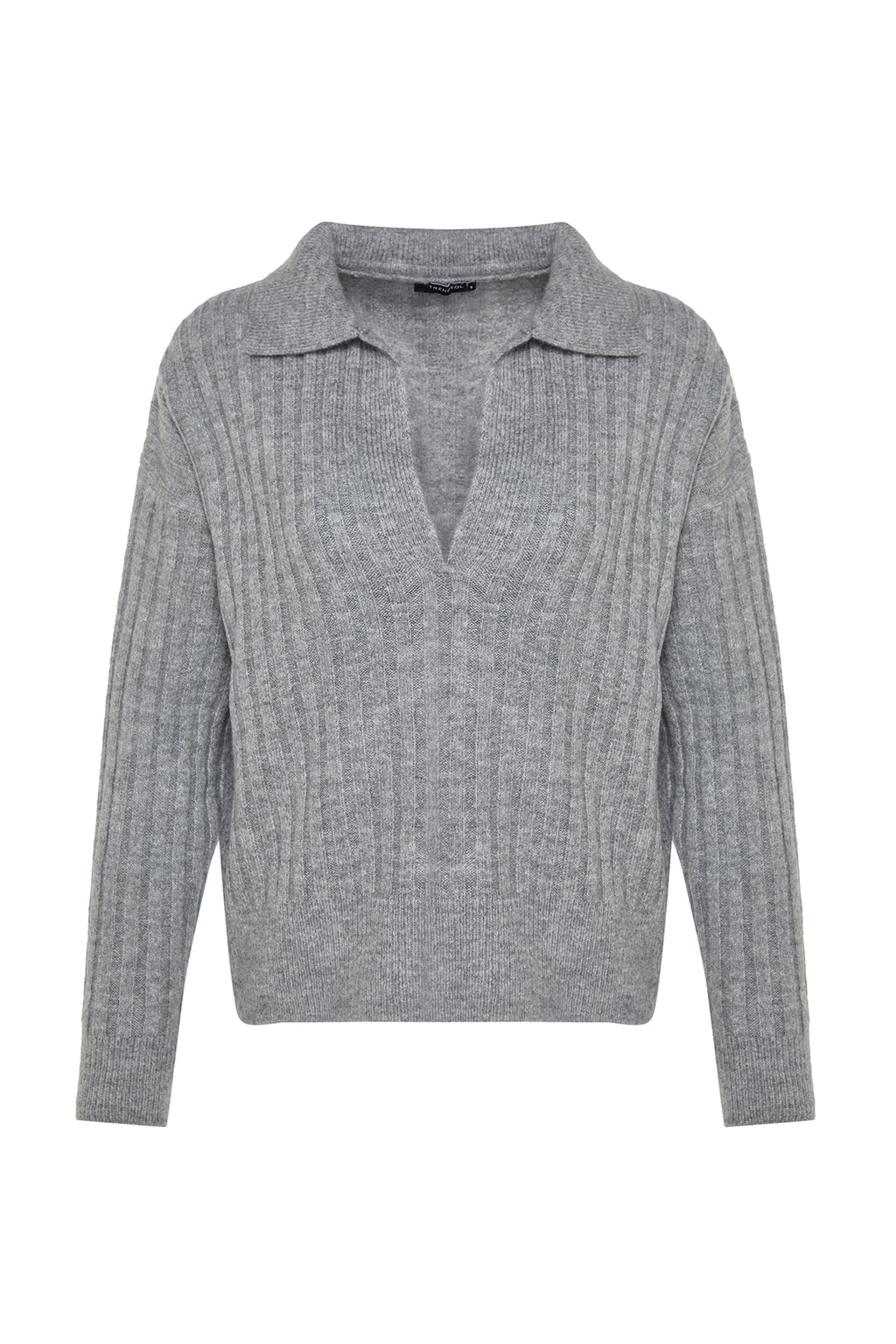 Trendyolmilla Gri Yumuşak Dokulu Polo Yaka Triko Kazak TWOAW24KZ00678
