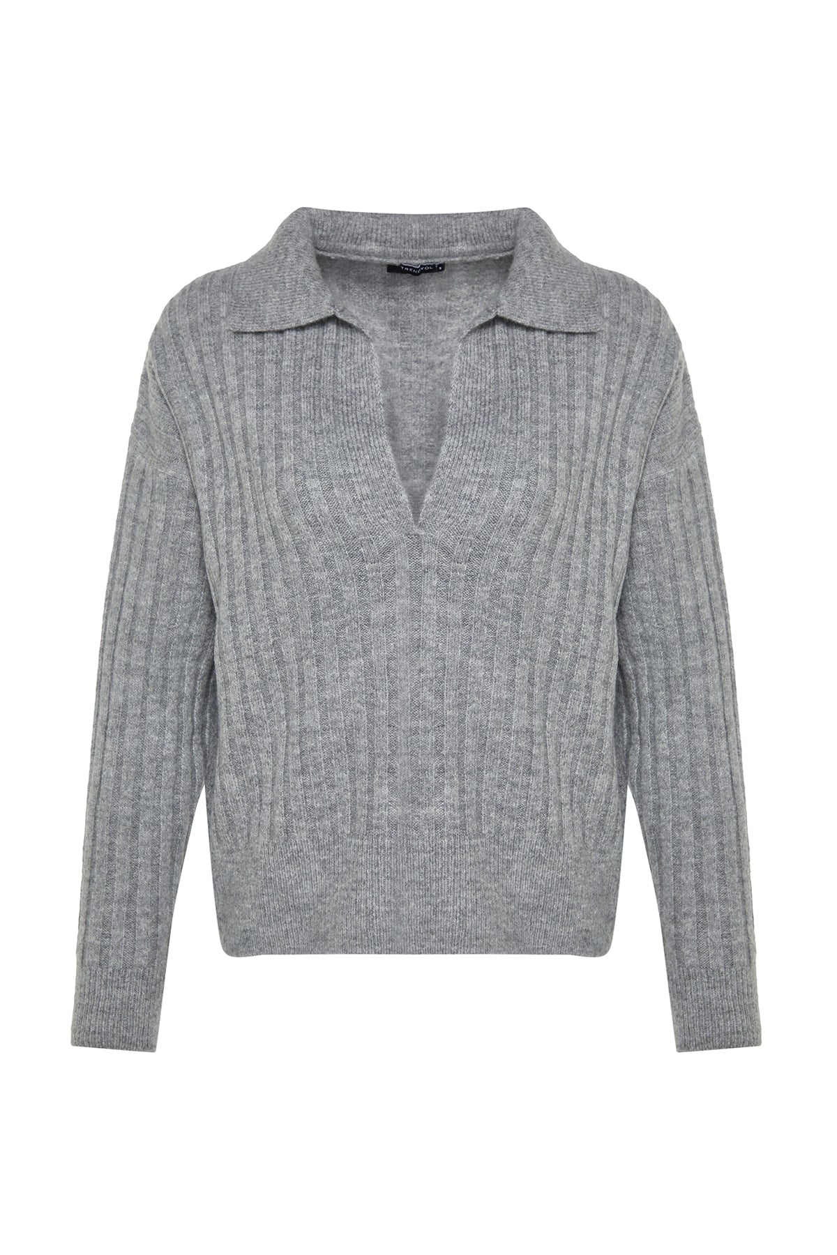 Trendyolmilla Gri Yumuşak Dokulu Polo Yaka Triko Kazak TWOAW24KZ00678