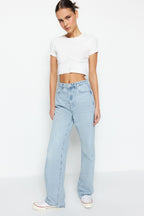 Trendyolmilla Lacivert Yüksek Bel Wide Leg Geniş Paça %100 Pamuk Non-Stretch Jeans TWOSS22JE0242