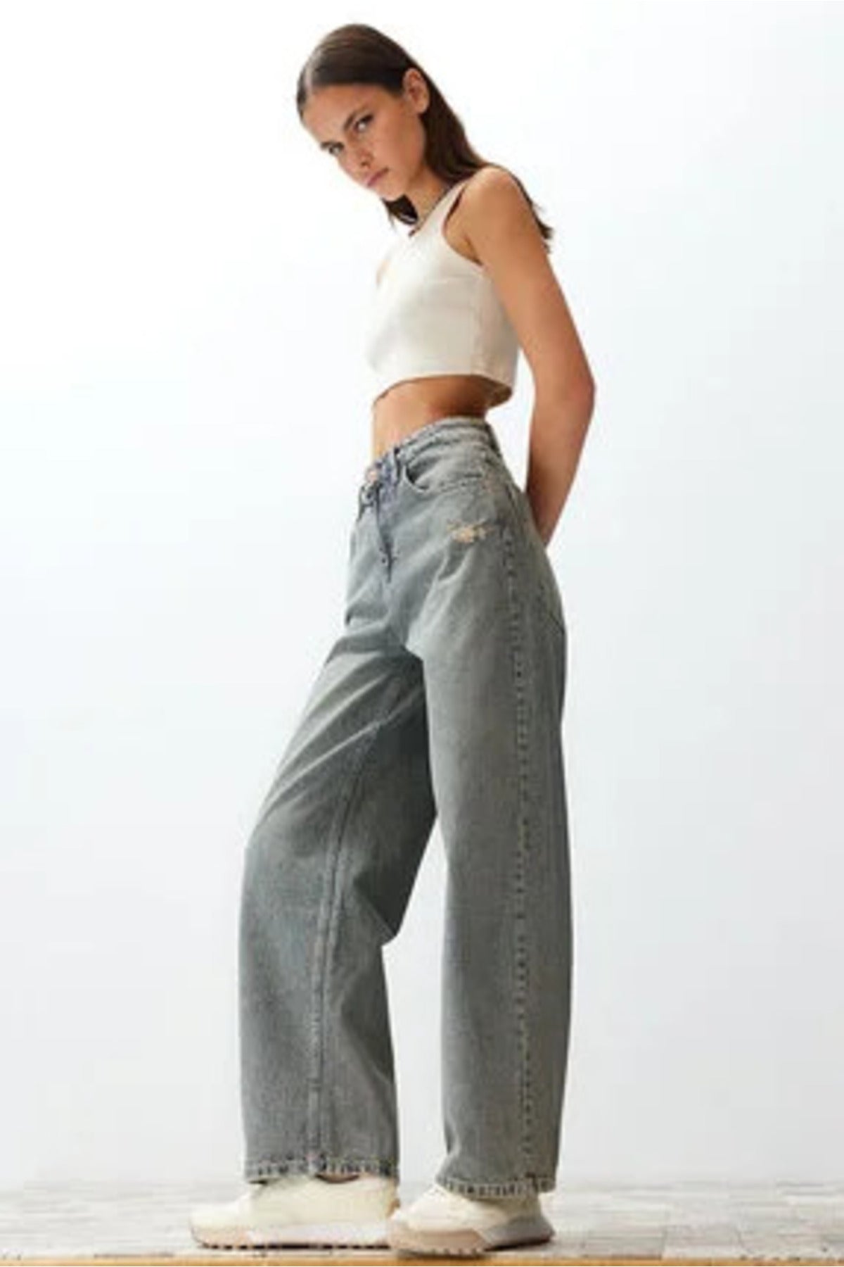 Mavi Soluk Efekt Vintage Düşük Bel Wide Leg TWOSS24JE00147 Secondary image