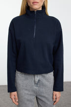 Lacivert-Gri 2'Li Paket Selanik Regular/Normal Kalıp Fermuarlı Yaka Örme Sweatshirt TWOAW25SW00120