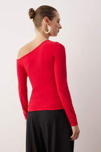 Trendyolmilla Haki Fitted Düşük Omuzlu Aksesuar Detaylı Asimetrik Yaka Esnek Örme Bluz TWOAW26BZ00075