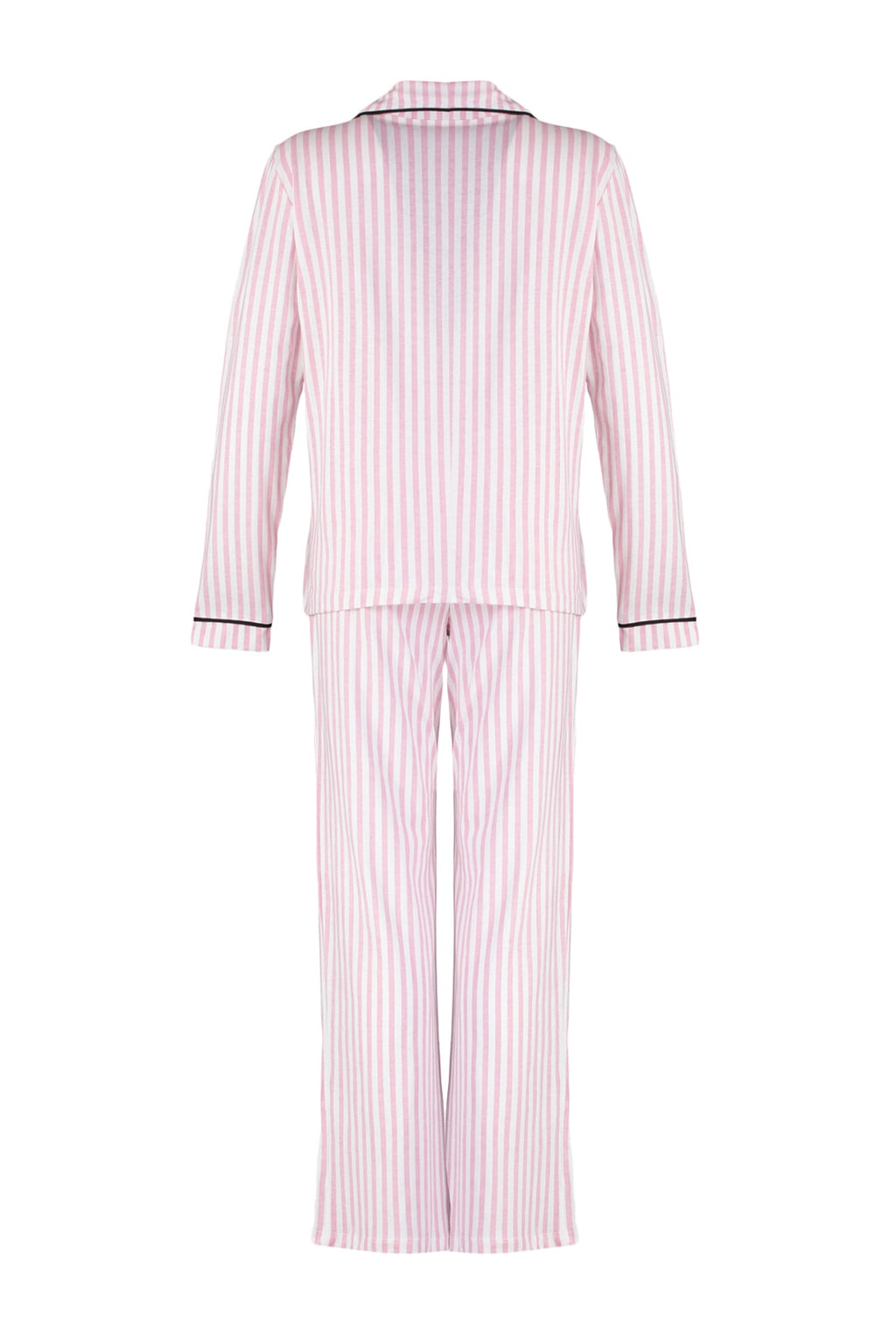 Trendyolmilla Pudra %100 Pamuklu Çizgili Biye Detaylı Örme Pijama Takımı THMAW21PT0614