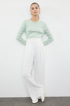 Trendyolmilla Mint Merserize Görünümlü Premium İplik / Özel İplik Çizgili Triko Kazak TWOAW23KZ01693