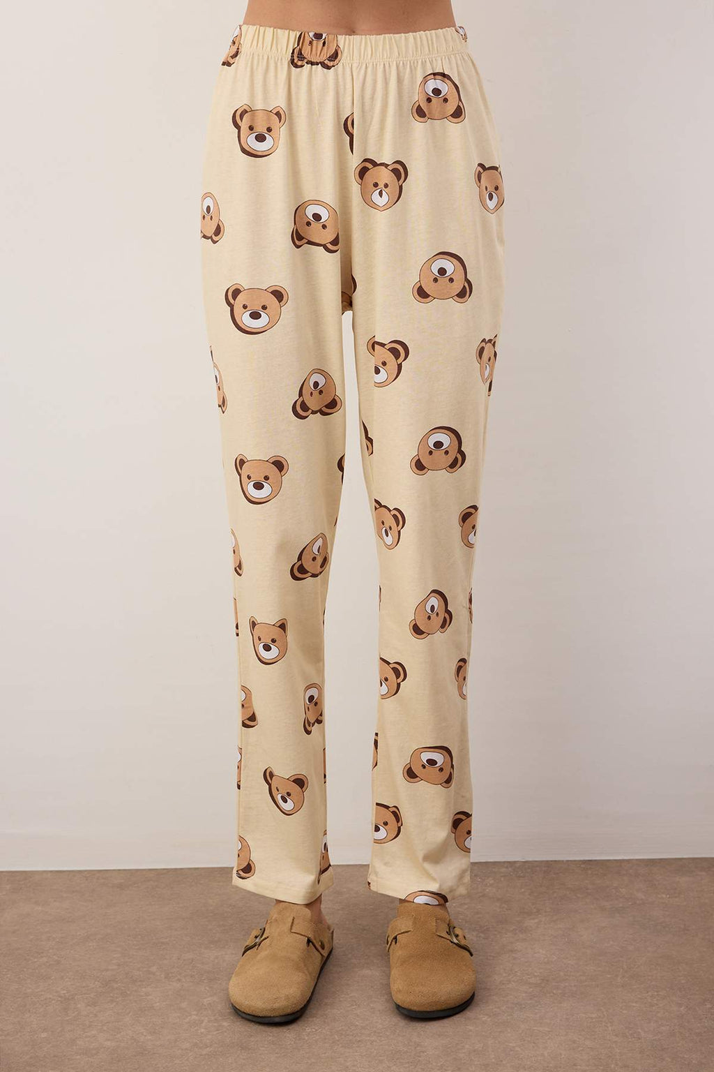 Trendyolmilla Koyu Yeşil %100 Pamuklu Tavşan Desenli Gömlek-Pantolon Örme Pijama Takımı THMAW24PT00002
