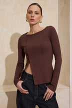 Trendyolmilla Kırmızı Düğmeli Bisiklet Yaka Vücuda Oturan Fitilli Esnek Örme Bluz TWOAW26BZ00104