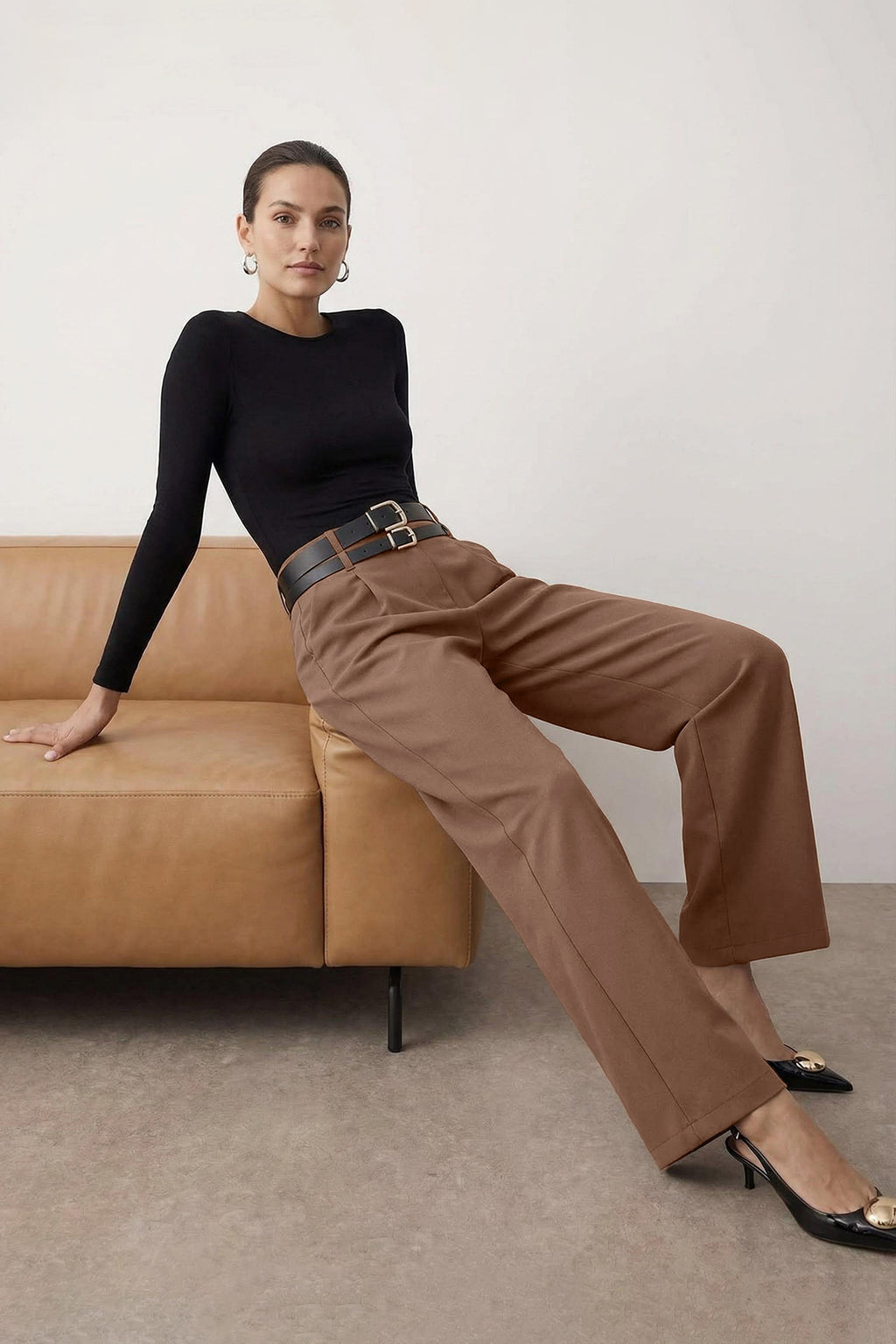 Vizon Çift Kemer Detaylı Wide Leg/Geniş Paça Pantolon TWOAW26PL00013