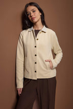 Ekru Triko Yaka Detaylı Cepli Kalın İçi Polarlı Örme Sweatshirt TWOAW26SW00243