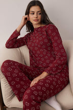Trendyolmilla Bordo %100 Pamuklu Ayıcıklı Örme Pijama Takımı THMAW25PT00131