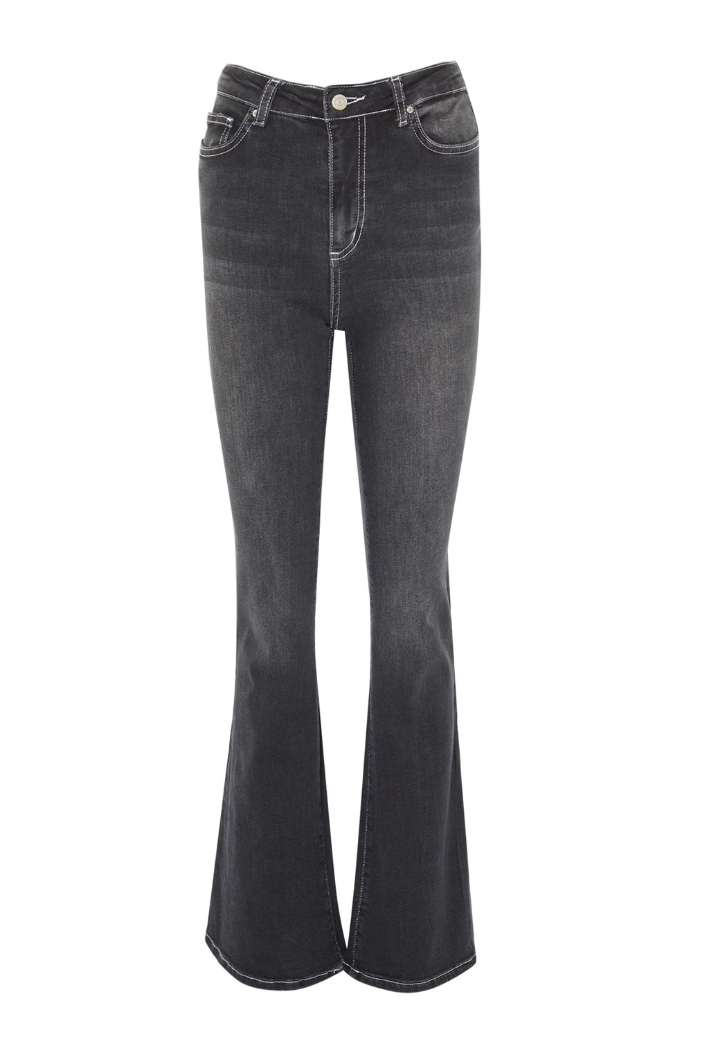Siyah Kontrast Dikişli Yüksek Bel Orta Esnek Flare İspanyol Jeans TWOSS22JE0460