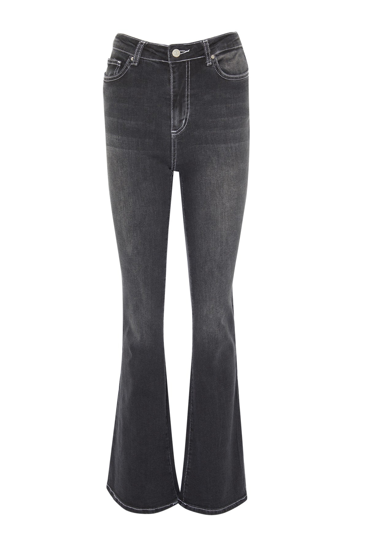 Siyah Kontrast Dikişli Yüksek Bel Orta Esnek Flare İspanyol Jeans TWOSS22JE0460
