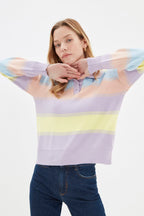 Trendyolmilla Açık Mavi Çizgili Polo Yaka Triko Kazak TWOAW22KZ0193