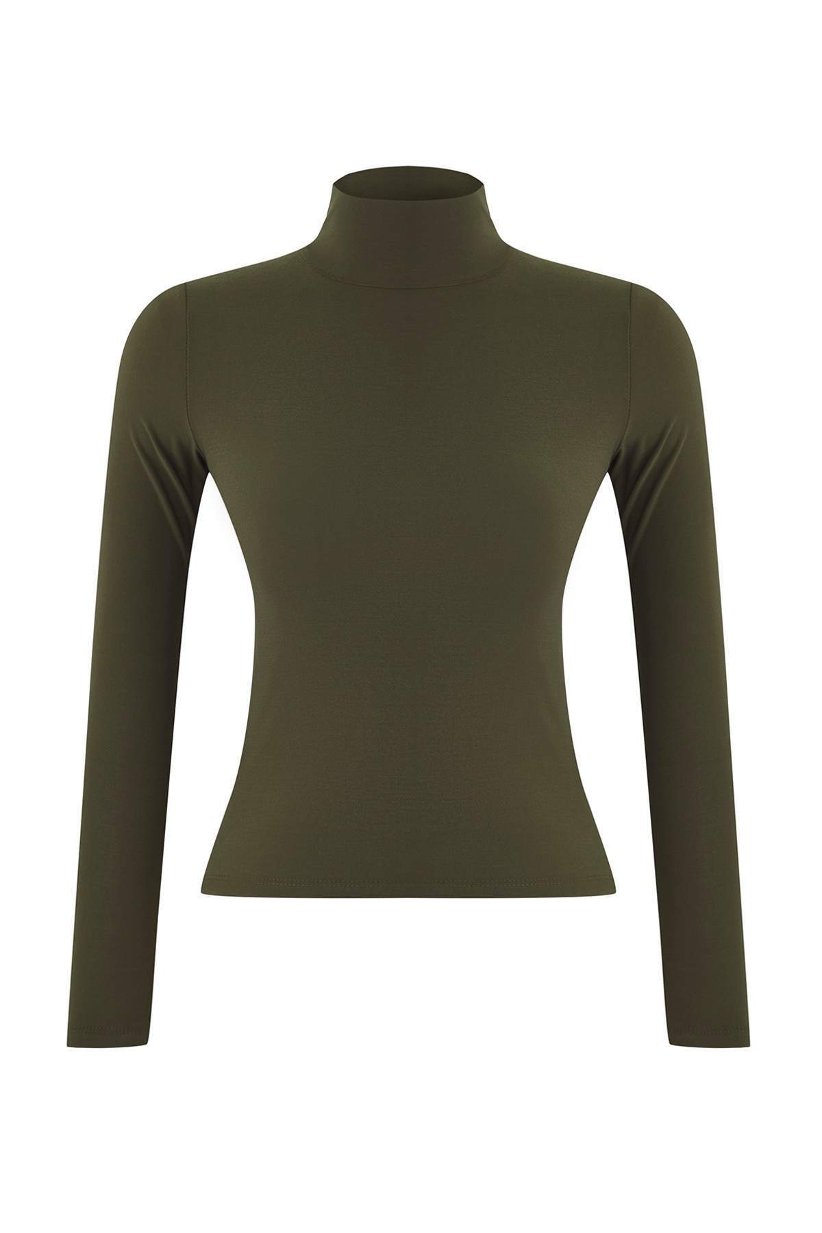 Trendyolmilla Siyah Fitted/Vücuda Oturan Uzun Kollu Dik Yaka Fitilli Esnek Örme Bluz TWOAW25BZ00078