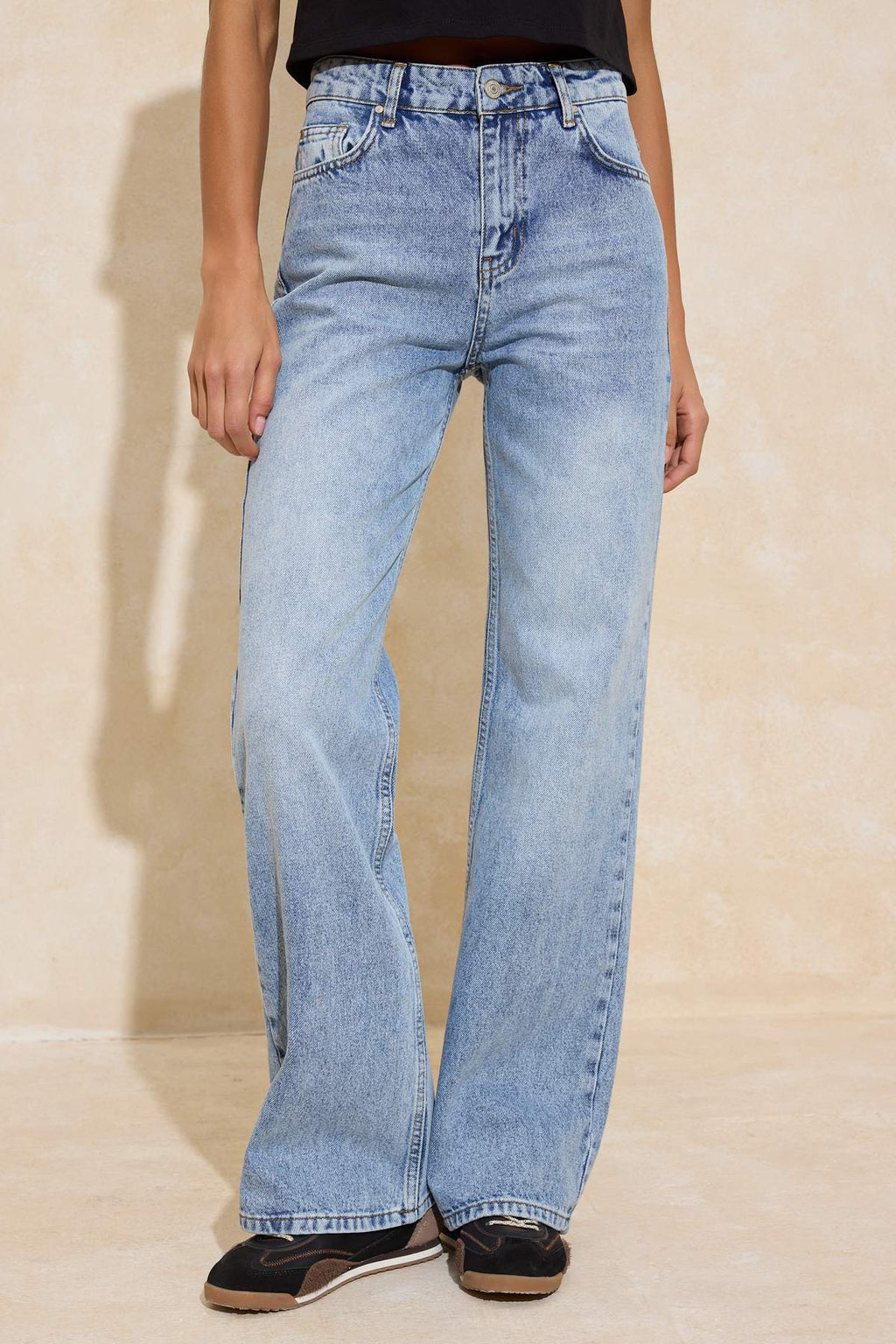 Trendyolmilla Mavi*002 Yüksek Bel Wide Leg Geniş Paça %100 Pamuk Non-Stretch Jeans TWOSS23JE00083