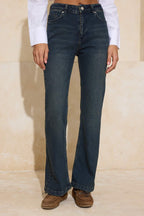 Mavi-Yeşil Soluk Efektli Yüksek Bel Orta Esnek Flare Jeans TWOSS26JE00022