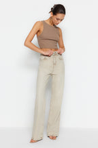 Trendyolmilla Gül Kurusu Normal Bel Wide Leg Jeans TWOSS24JE00011