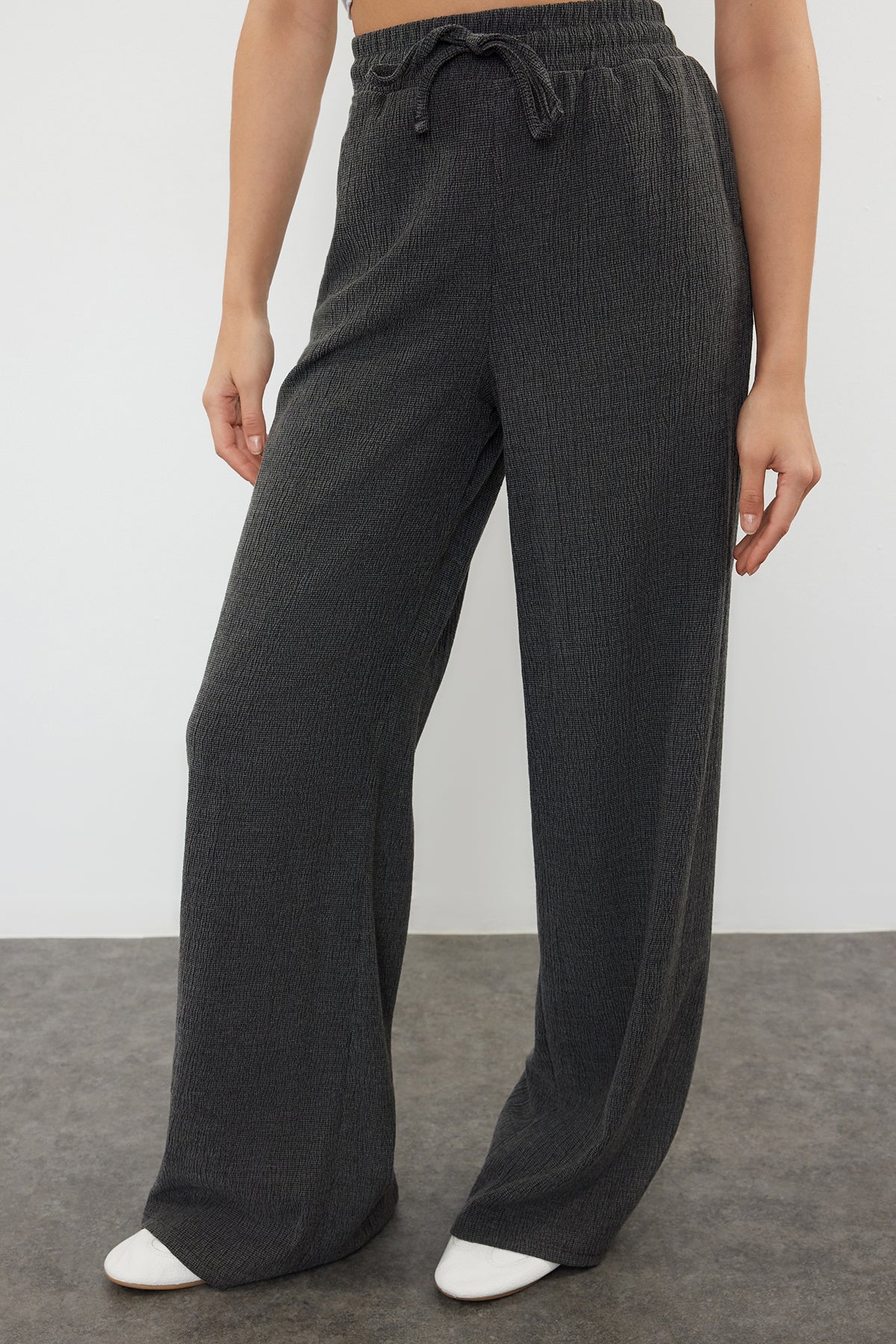Premium Antrasit Wide Leg Esnek Örme Pantolon TWOSS24PL00054